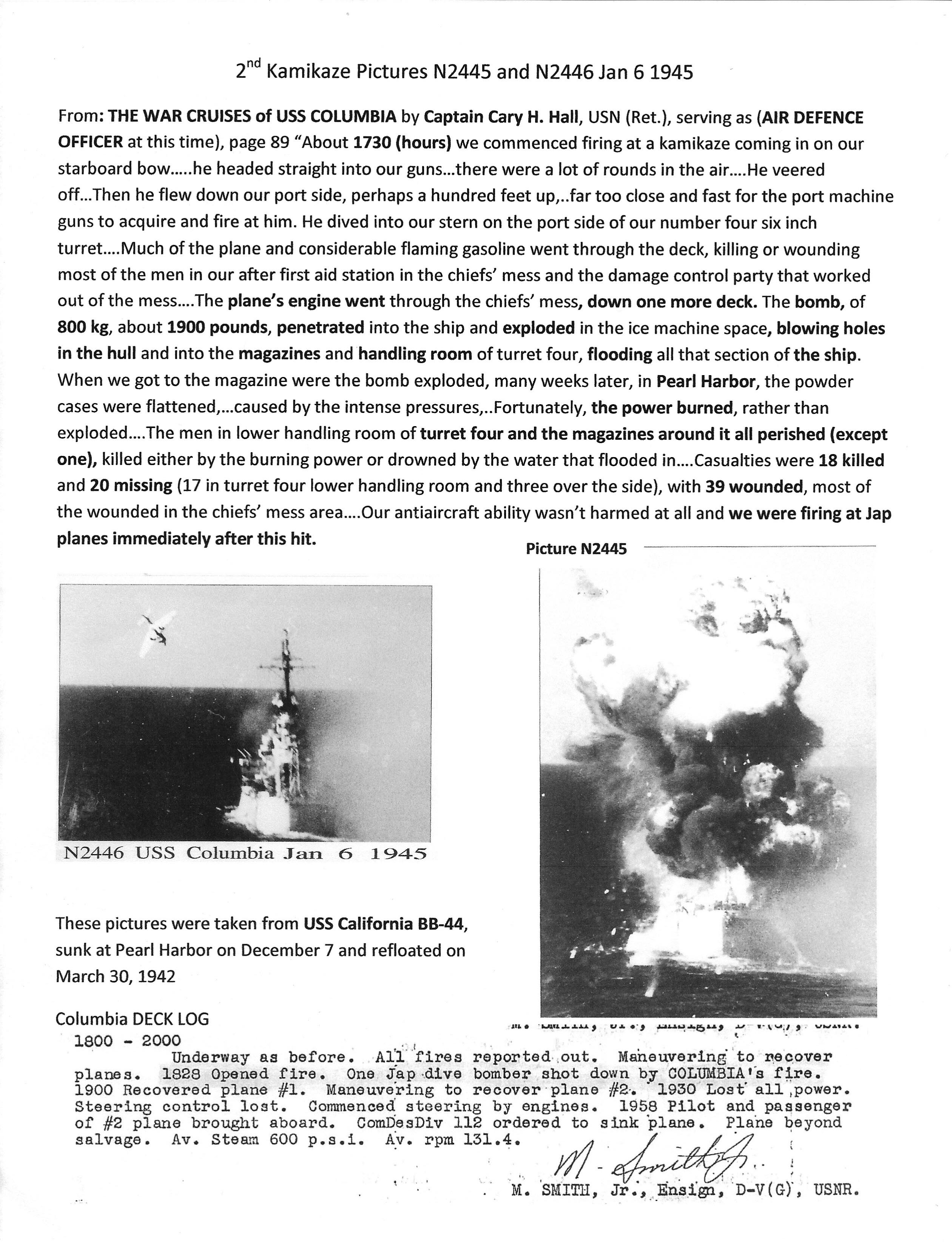2nd kamikaze hit January 6, 1945 sheet 2 of 13