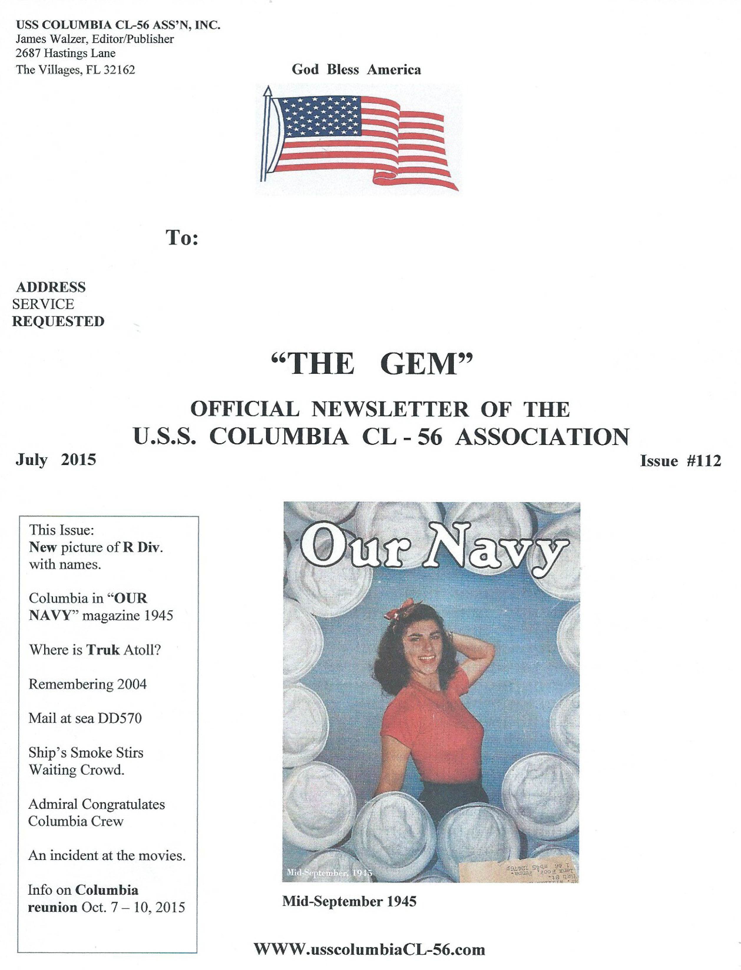 Cover of July 2015 newsletter
