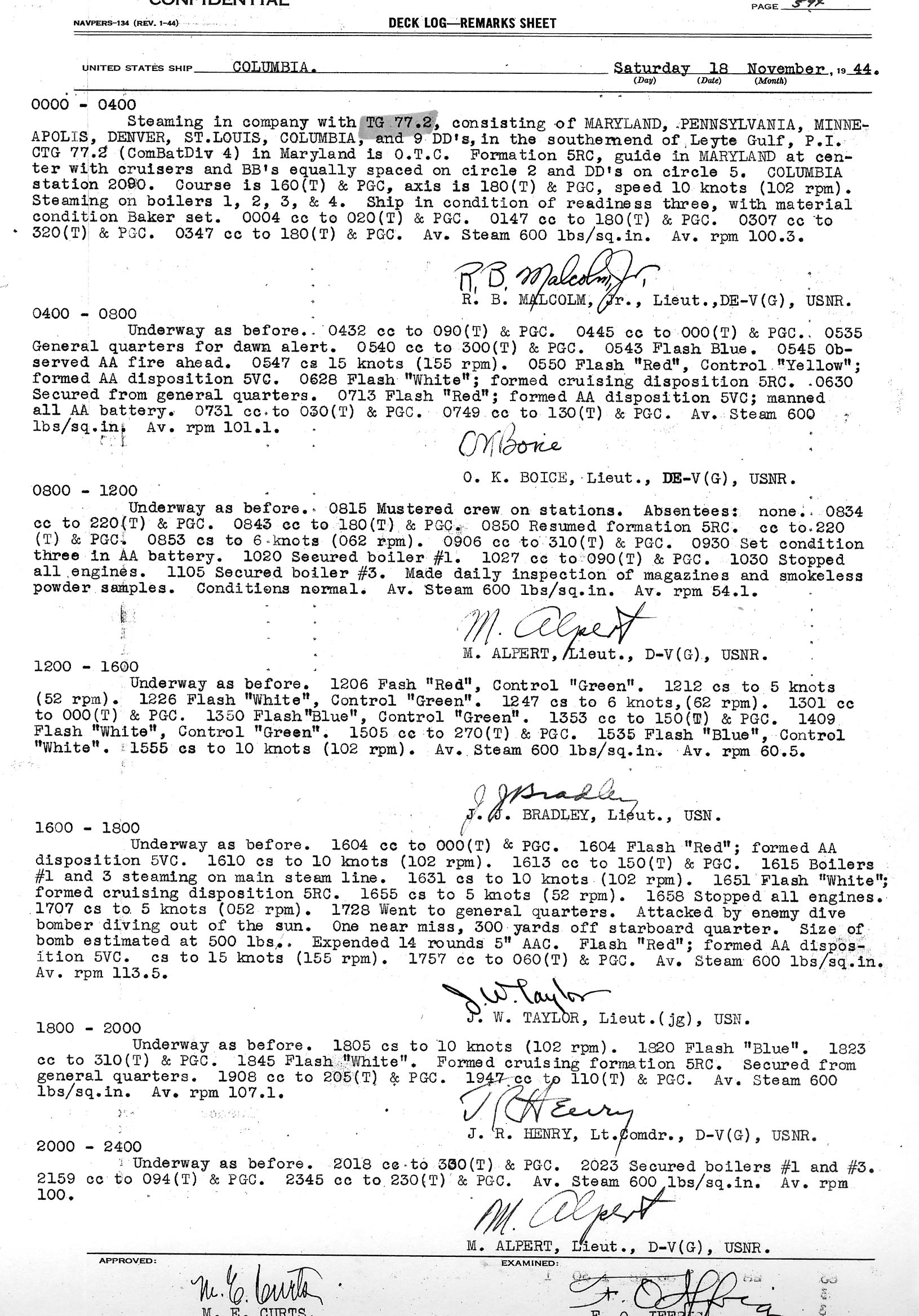 Dec Log for Nov. 18, 1944