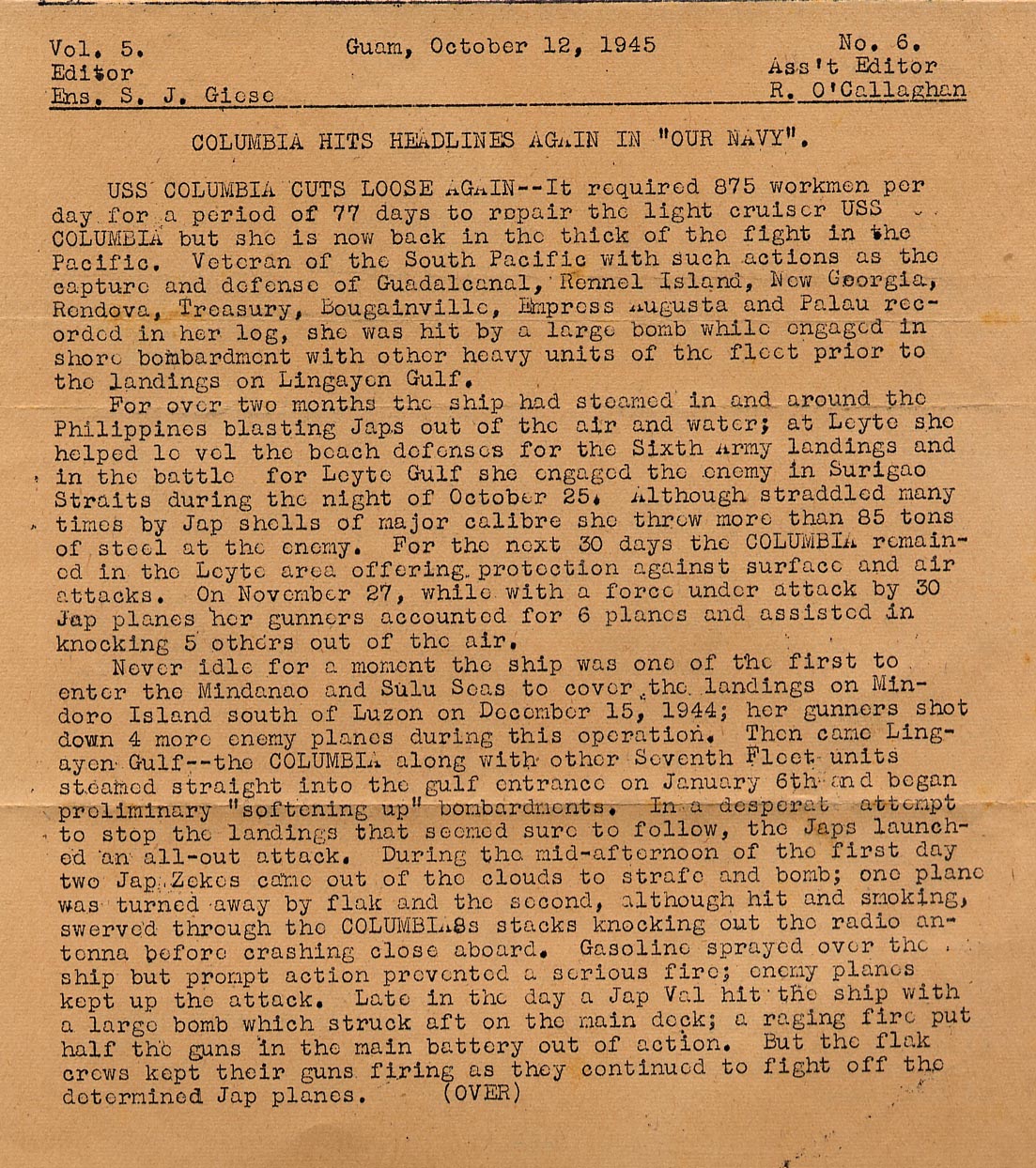 GEM newsletter Oct. 12, 1945 page 1