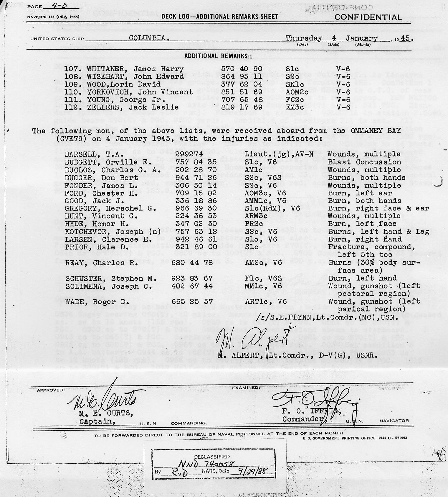 Deck Log Jan 4, 1945