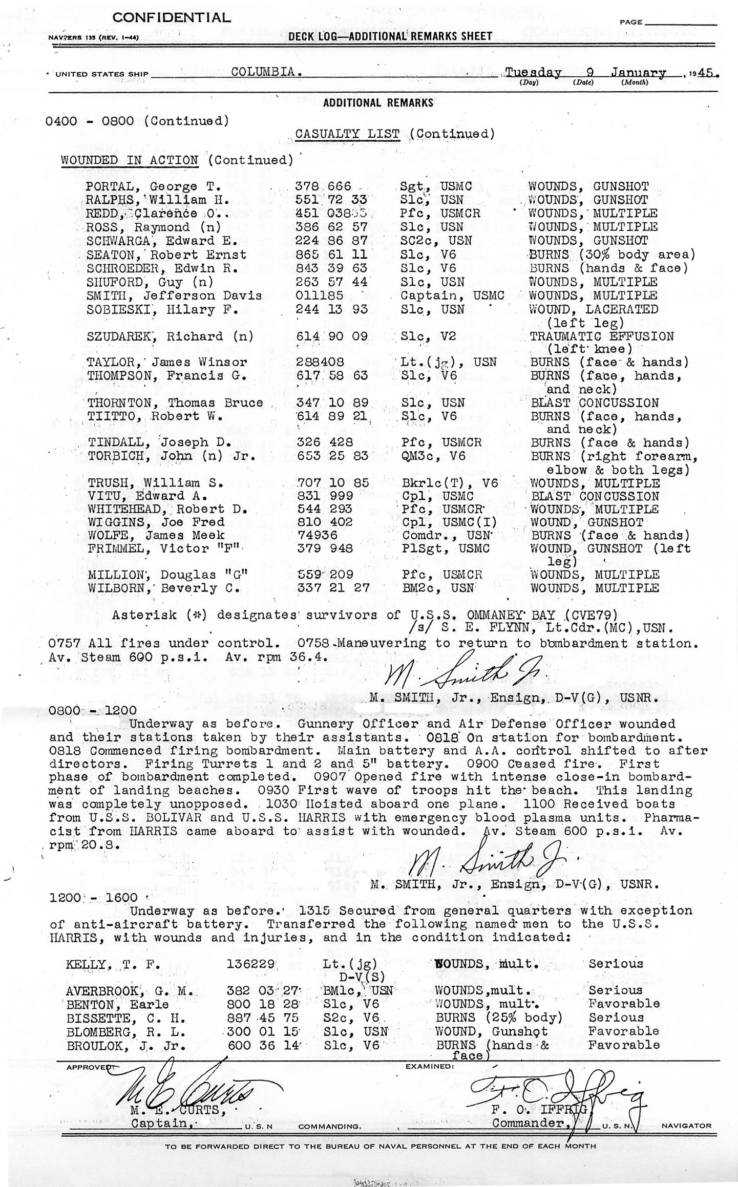 Deck Log January 9, 1945 sheet 3