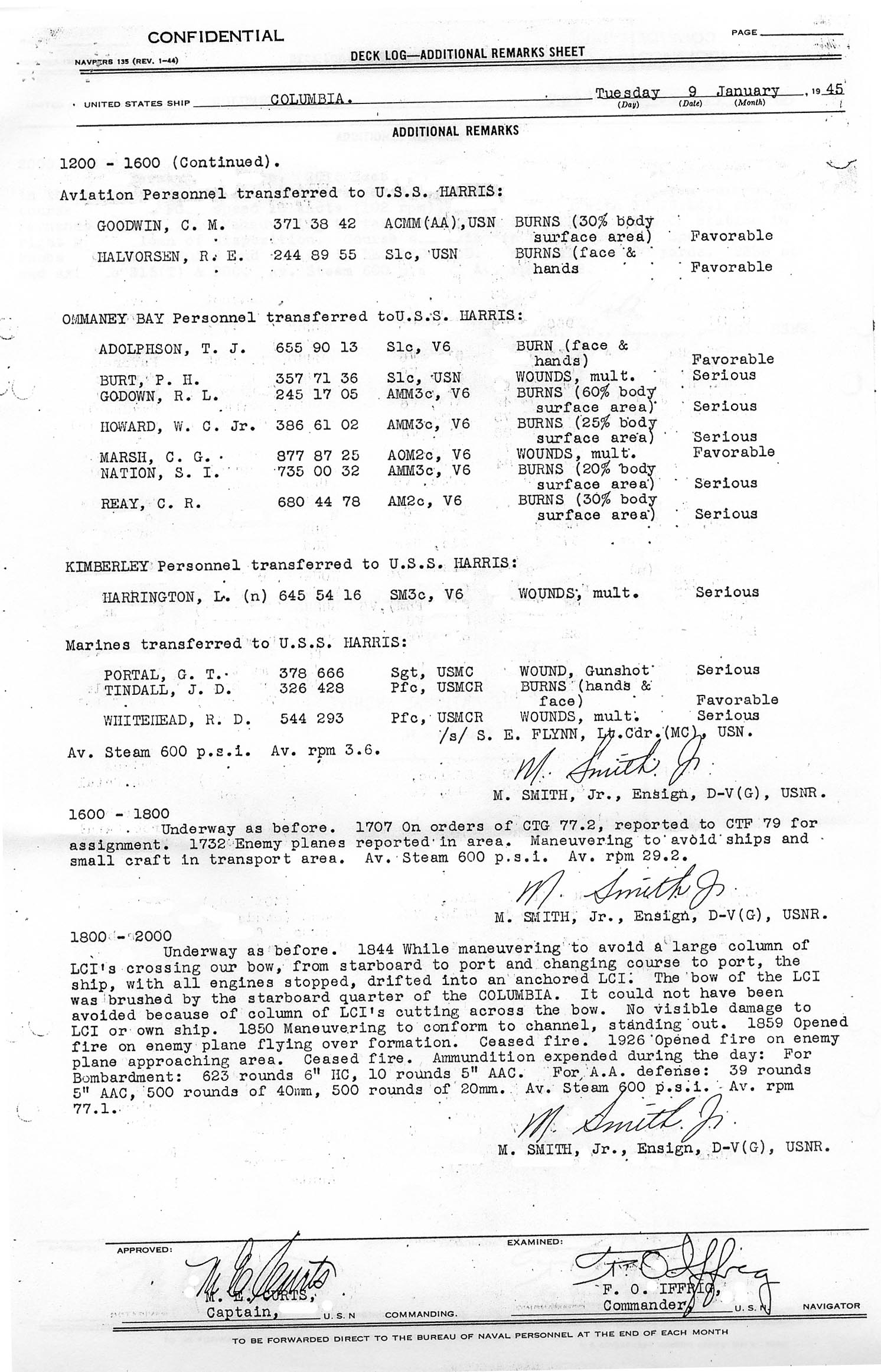 Deck Log January 9, 1945 sheet 5