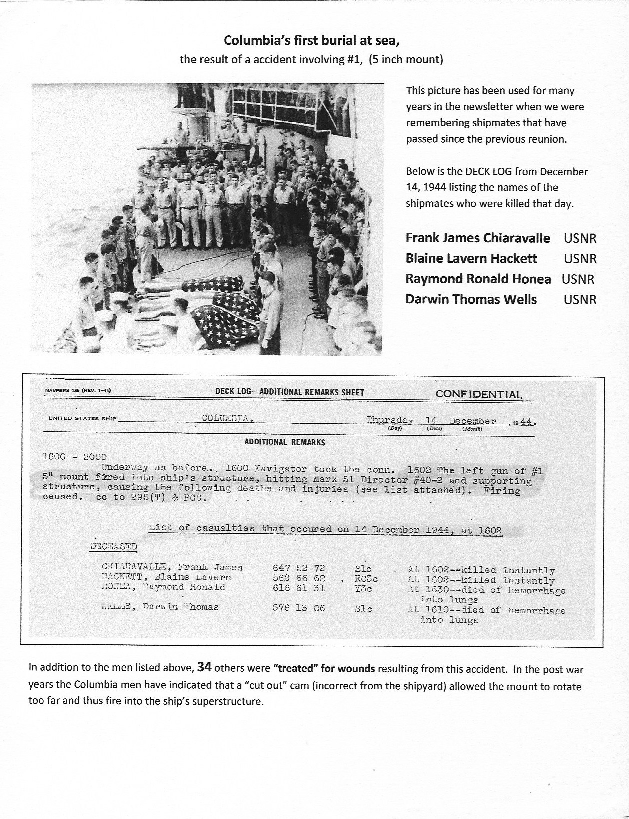 First burial at sea Dec 14, 1945
