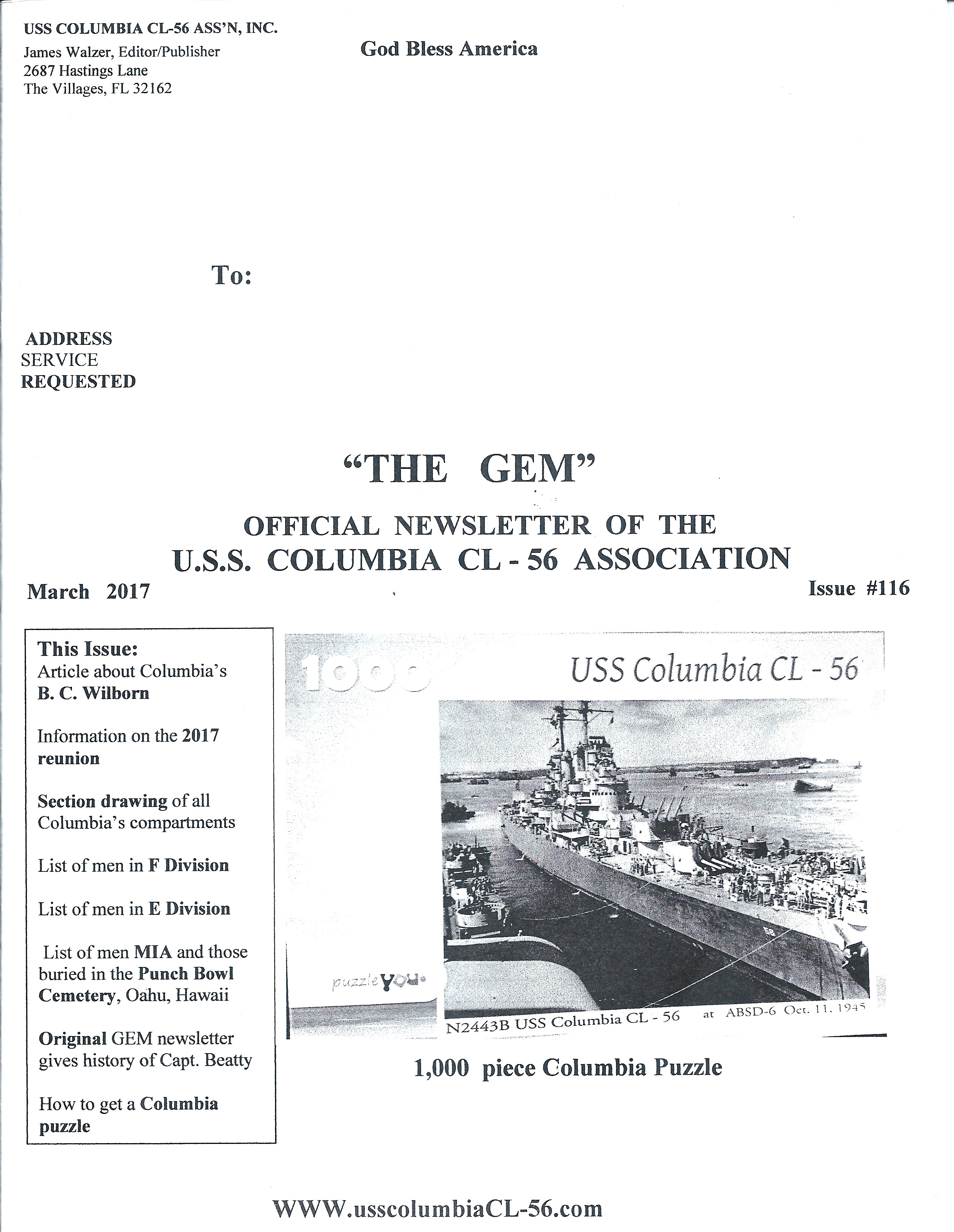 Cover of March 2017 newsletter