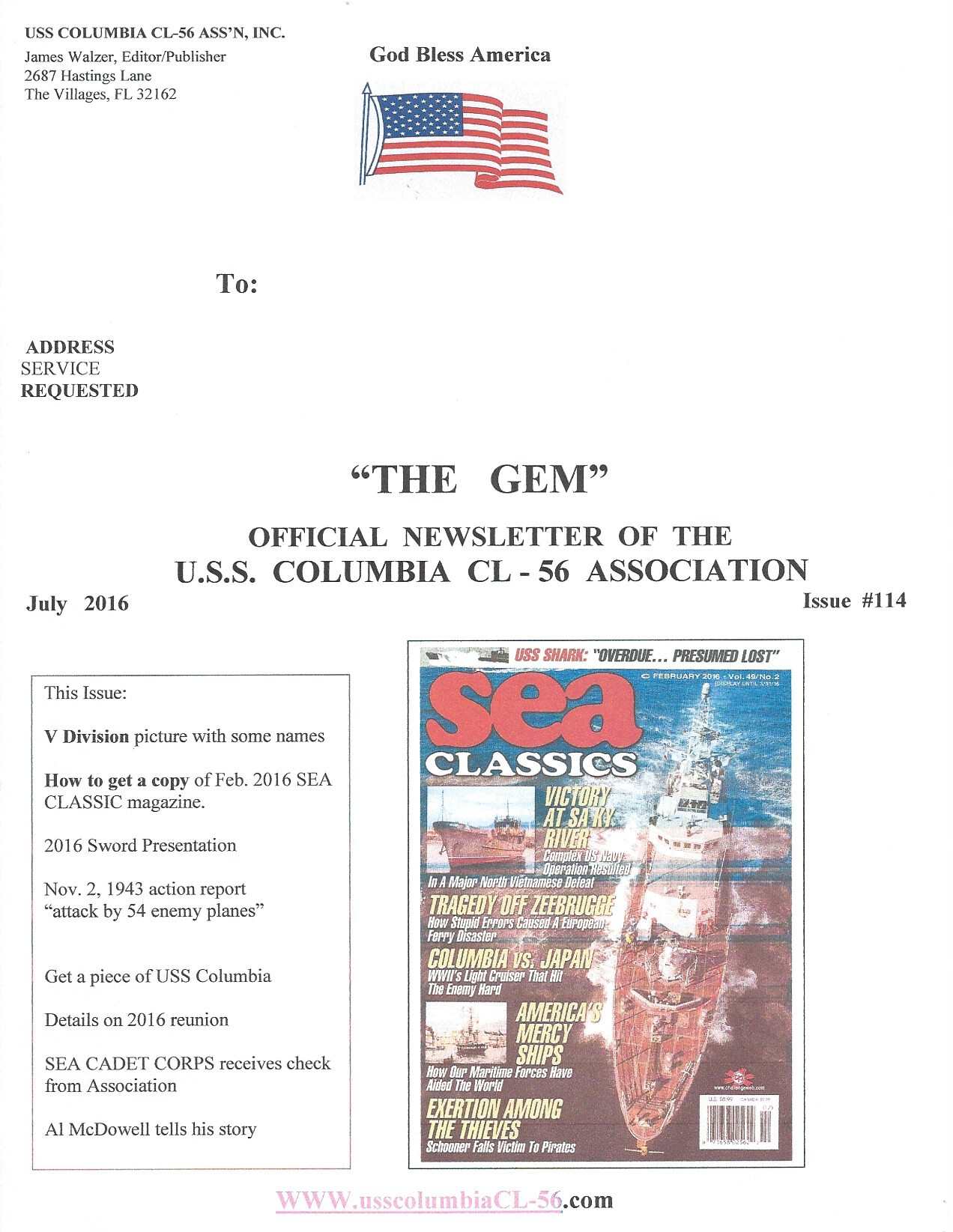 newsletter cover for July 2016